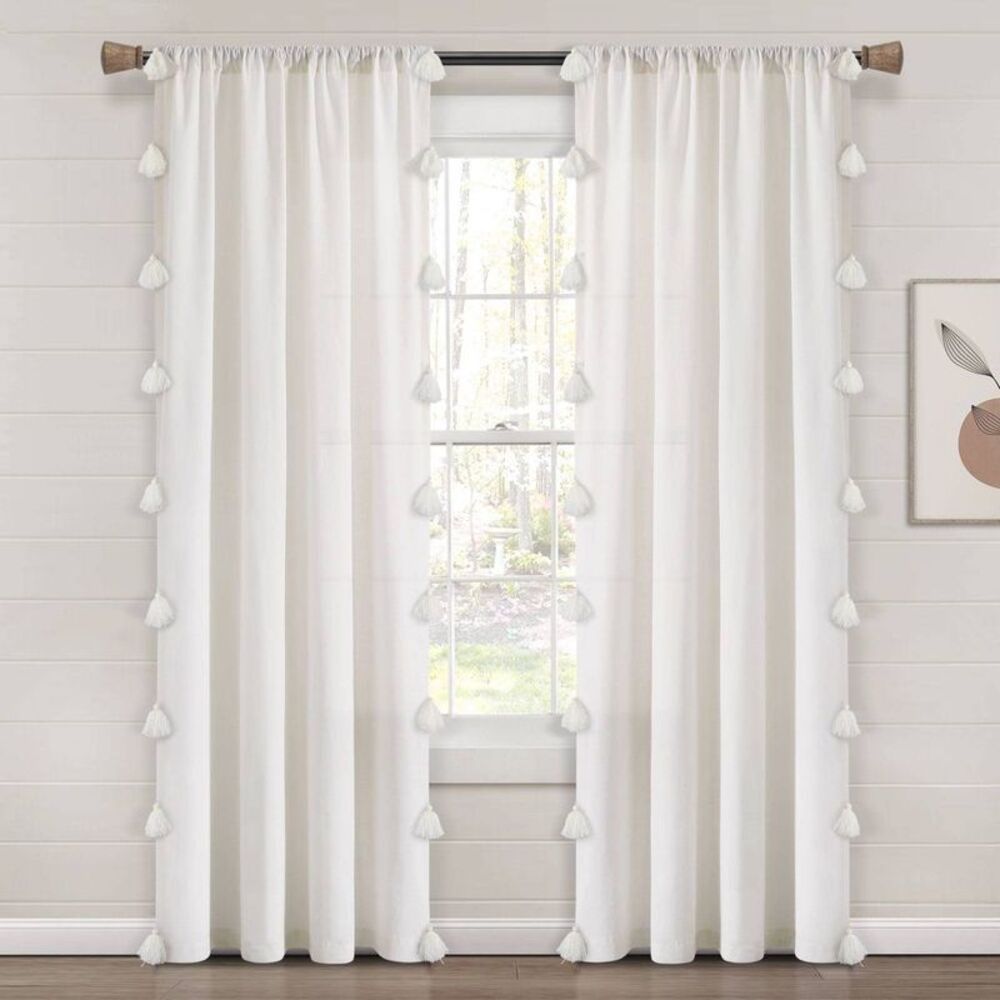 2pk 52"x84" Lush Décor Boho Faux Linen Tassel Curtain Panels - White